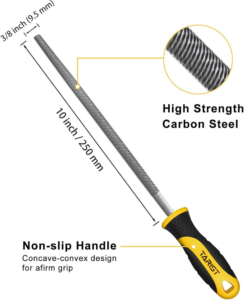 TARIST 10 inch Round Metal File, Professional Carbon Steel rat tail file 3/8 inch, Tool Sharpener for Professionals and DIY - Image 1